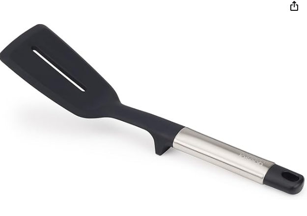 image12-1.png Elevate Silicone Slotted Turner, BPA Free, Heat Resistant Non Stick Kitchen Utensil, Weighted Stainless Steel Handle, Black - Image 1