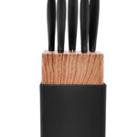 Mastercut 6-Piece Black Knife Set with Block, Stainless Steel Kitchen Knives Sets with Ergonomic Handles, Includes Cleaver, Cutting, Bread, Vegetable, Paring Knives & Stand