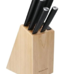 5-Piece Japanese Steel Knife Set with Sharpener and Birchwood Block, Stainless Steel