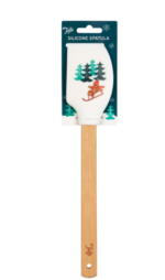 Festive Print Design Silicone Spatula with Bamboo Handle, Pefect for Baking and Food Preparation