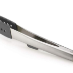 12 inch Elevate Stainless Steel Tongs with silicone, heat resistant tips, space saving lockable handle - Grey / Green