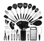 Silicone Kitchen Utensils Set with Holder 446℉ Heat Resistant,BPA Free Cooking Utensils Set, Silicone Utensil Set Includes Can Opener, Potato Smasher,Peeler,Tongs,Spatula Set,Pizza Cutter