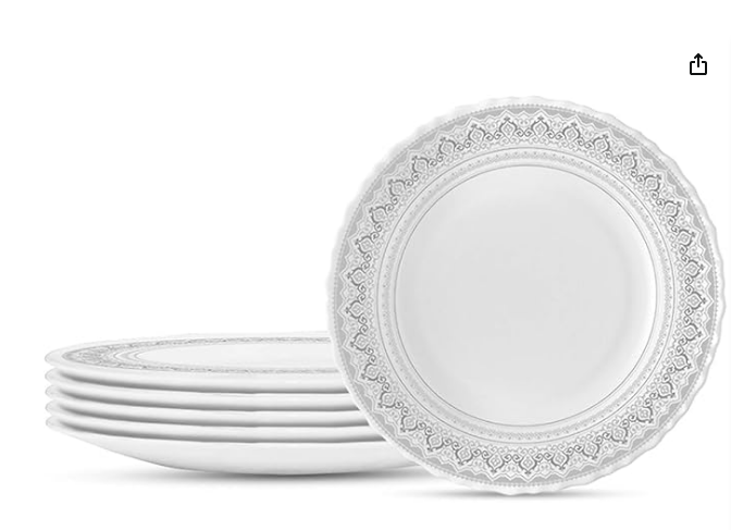 image19-2.png Dinner Plates Opalware Classic Full Plate Kitchenware Plate Set (White, 11 inch) - Set of 6 - Image 1