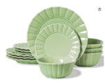 12 Piece plates and bowls sets for 4, Dinnerware set, Porcelain Dish Set, House gift, Microwave and Dishwasher Safe, Mint Glow Green