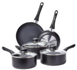  6-Piece Set of Stainless Steel Pans, 16cm, 18cm & 20cm Draining Saucepans with Lids, 14cm Milk Pan, 24cm Casserole, 26cm Non-Stick Frying Pan